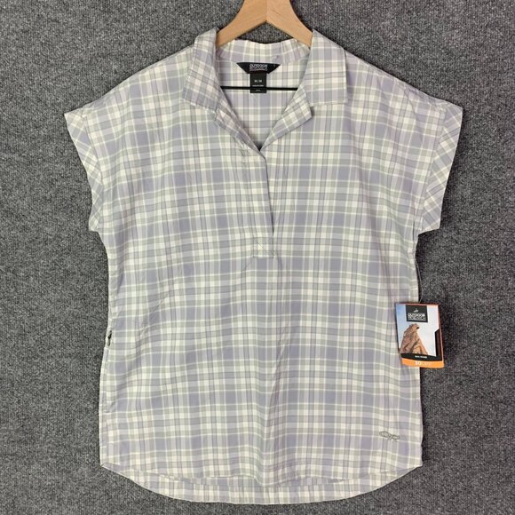 NWT Outdoor Research Women’s Amber Ale Cap Sleeve Plaid Shirt Sz Medium Outdoors - Picture 1 of 10